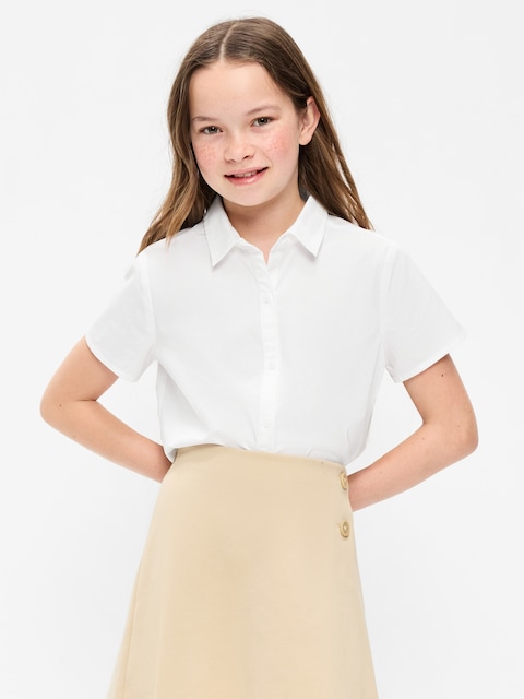 CHEMISIER D'UNIFORME SCOLAIRE À MANCHES COURTES EN POPELINE POUR FILLE