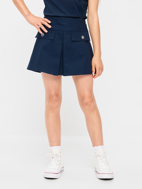 JUPE-SHORT D'UNIFORME SCOLAIRE EN SERGÉ À PLIS SUR LE DEVANT POUR FILLE