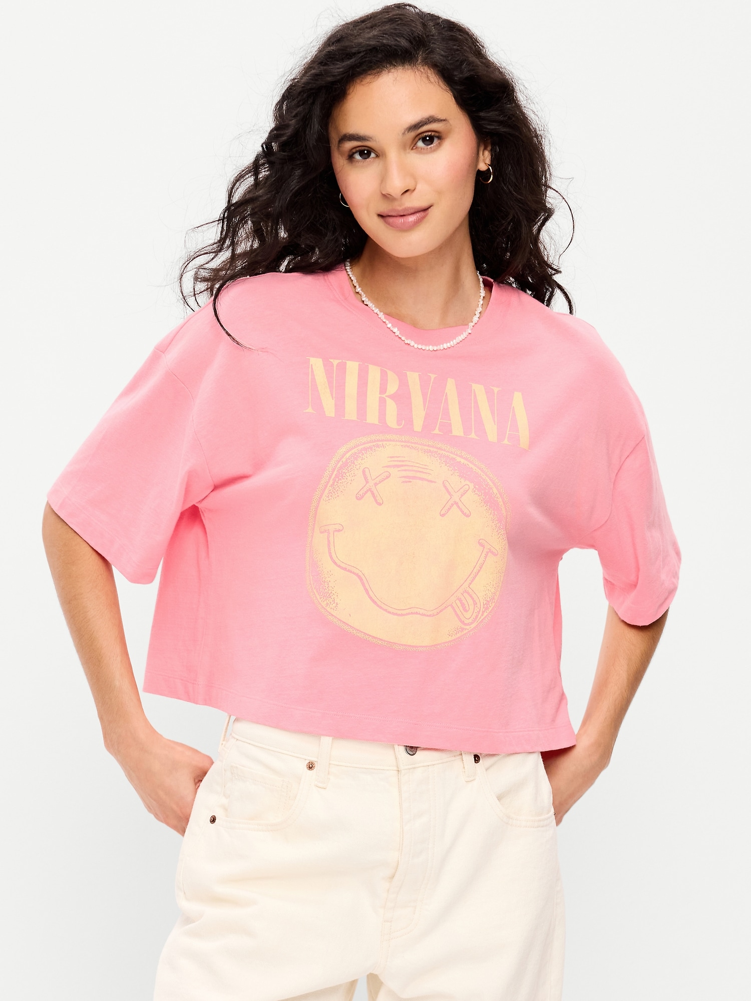 Crew-Neck Oversized Crop Graphic T-Shirt