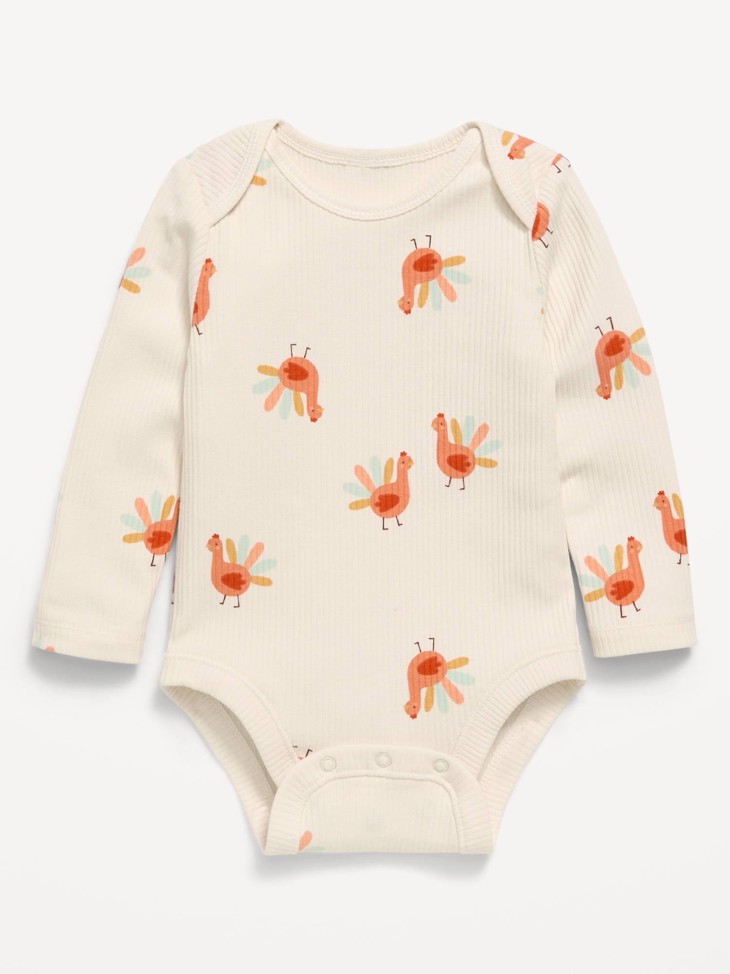 Printed Unisex Long-Sleeve Ribbed Bodysuit for Baby