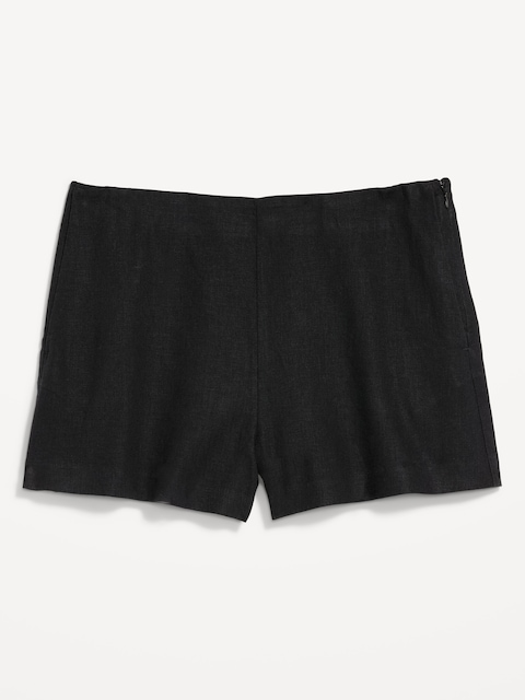 High-Waisted Linen-Blend Micro Shorts