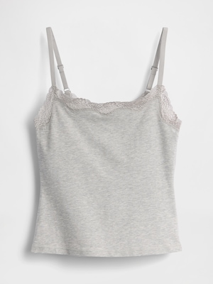 オーガニックコットン ストレッチ レーストリミング キャミソール