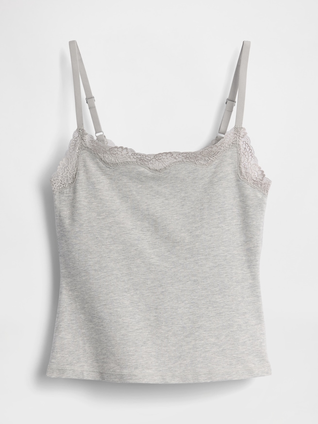 オーガニックコットン ストレッチ レーストリミング キャミソール-0