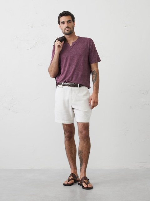 Standard-Fit Linen-Blend Notch T-Shirt