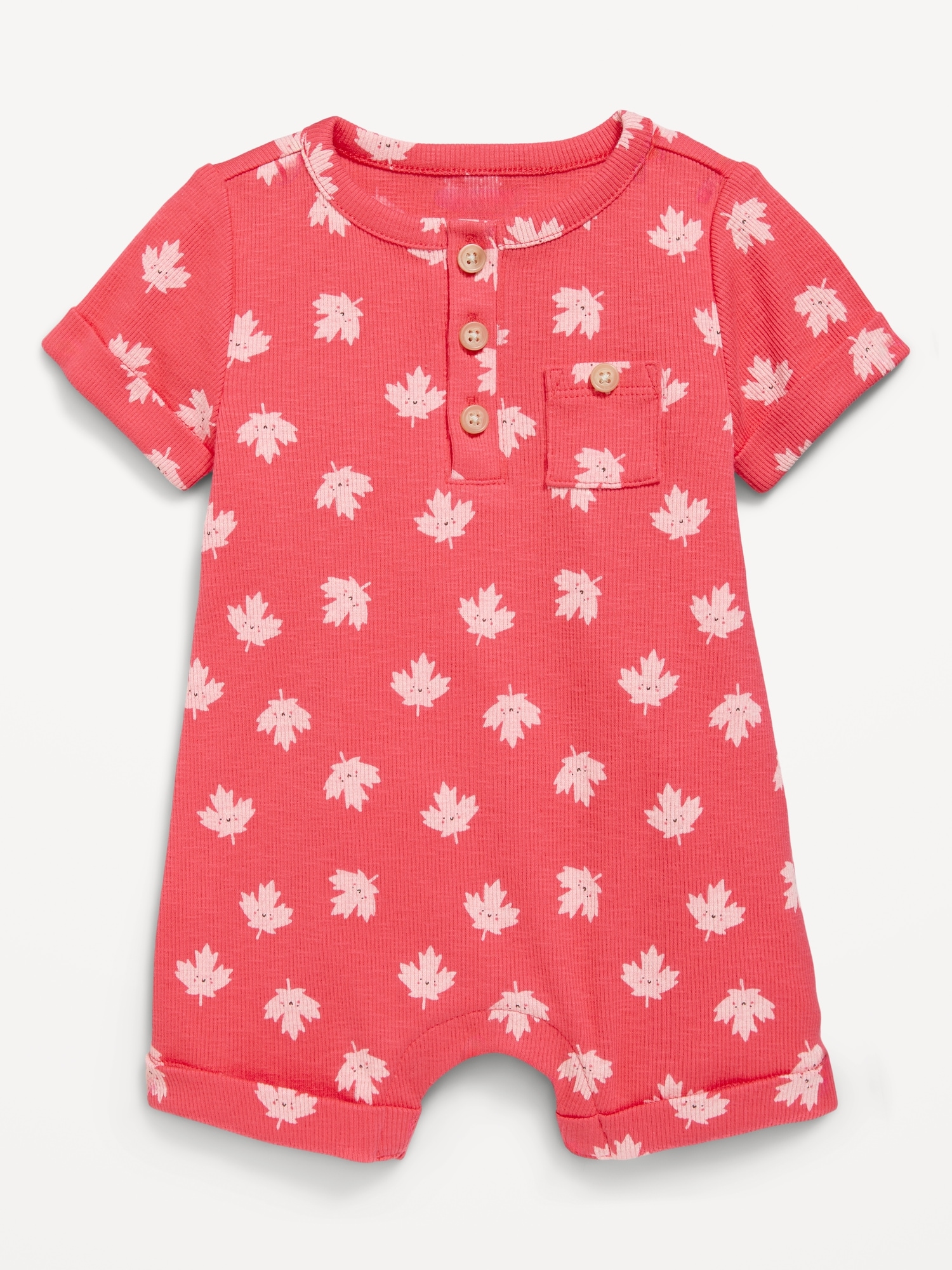 Printed Ribbed Henley Pocket One-Piece Romper for Baby