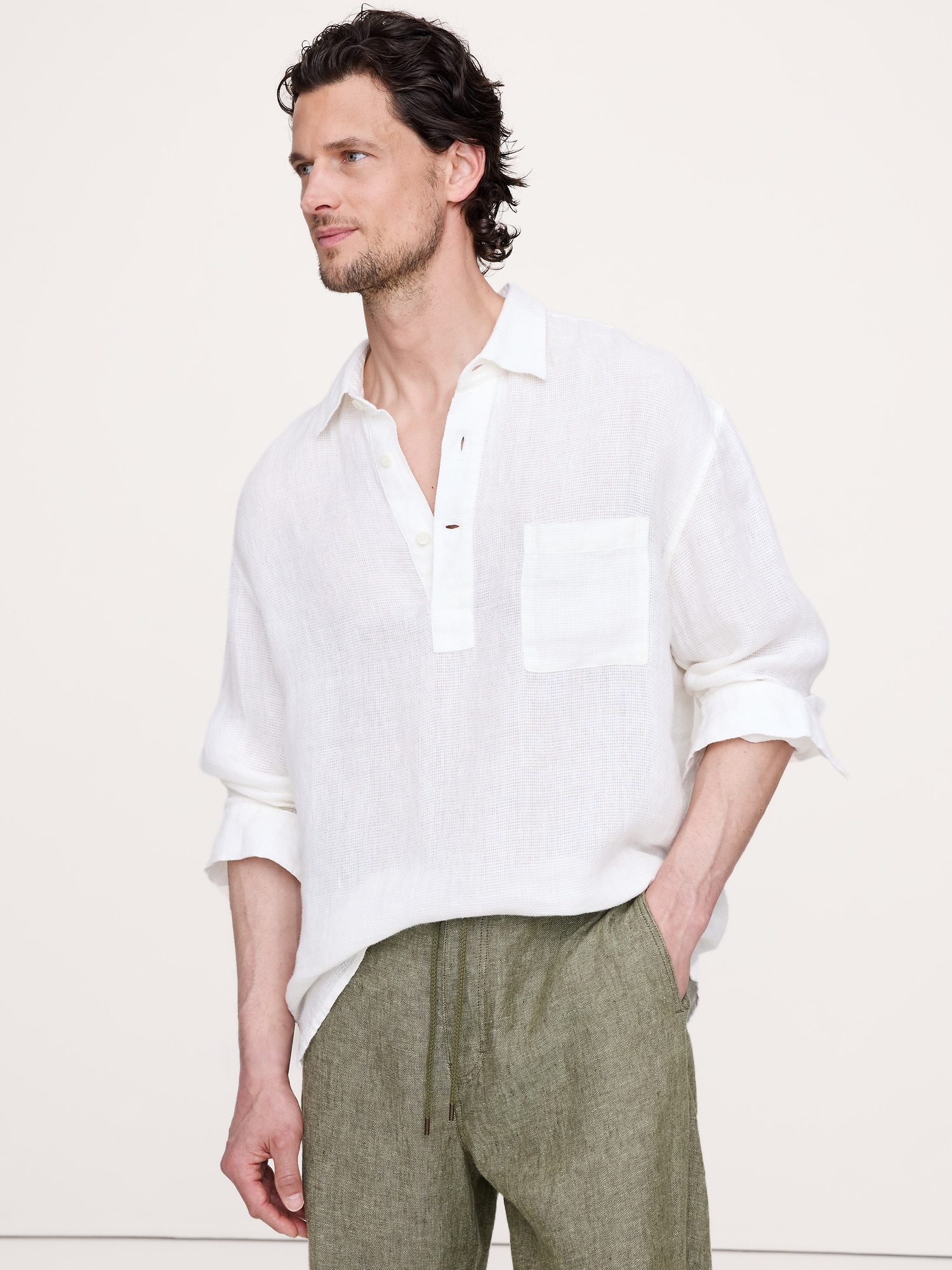 Relaxed-Fit Linen Popover Shirt