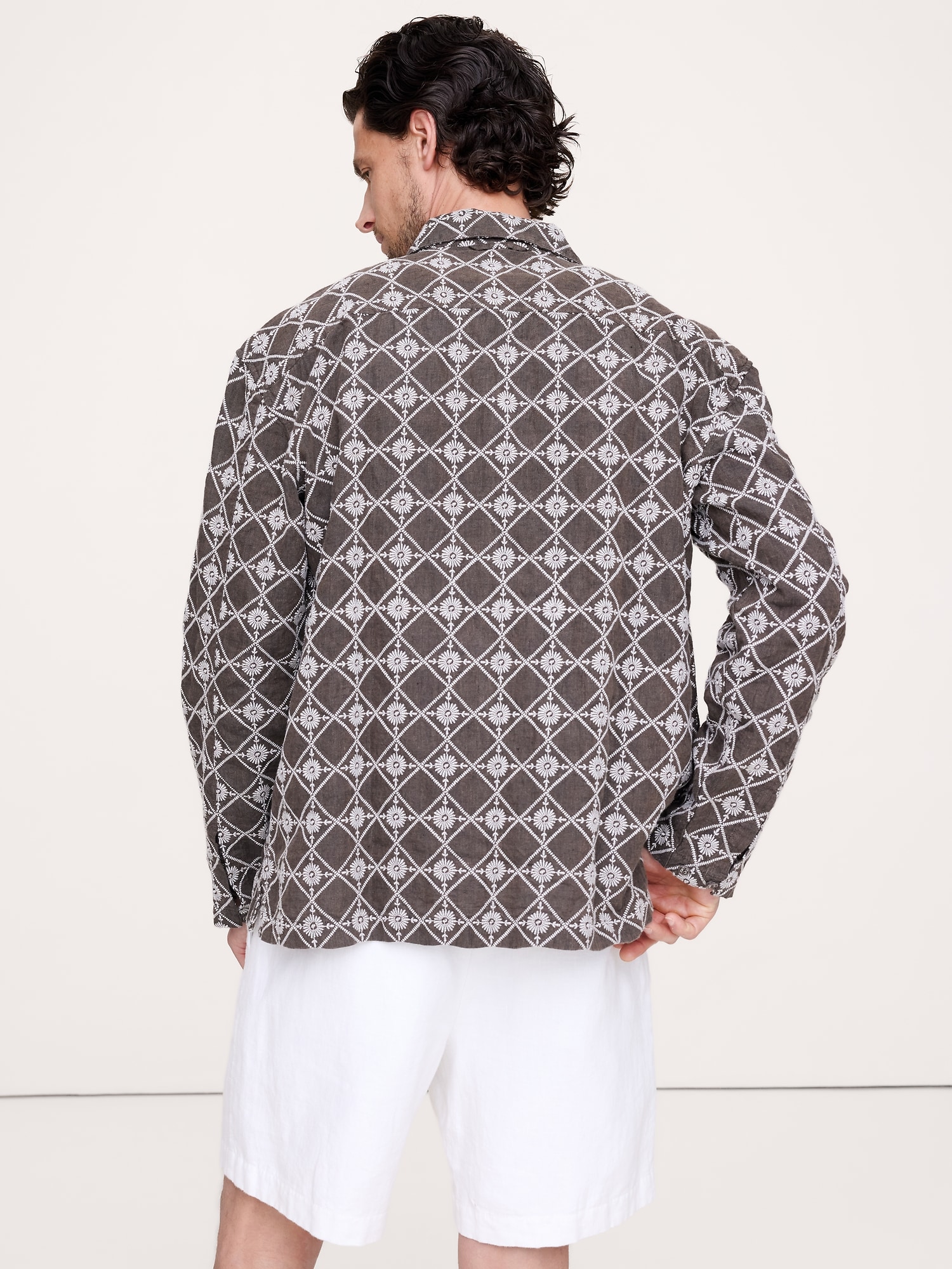 Relaxed-Fit Embroidered Linen Long-Sleeve Resort Shirt