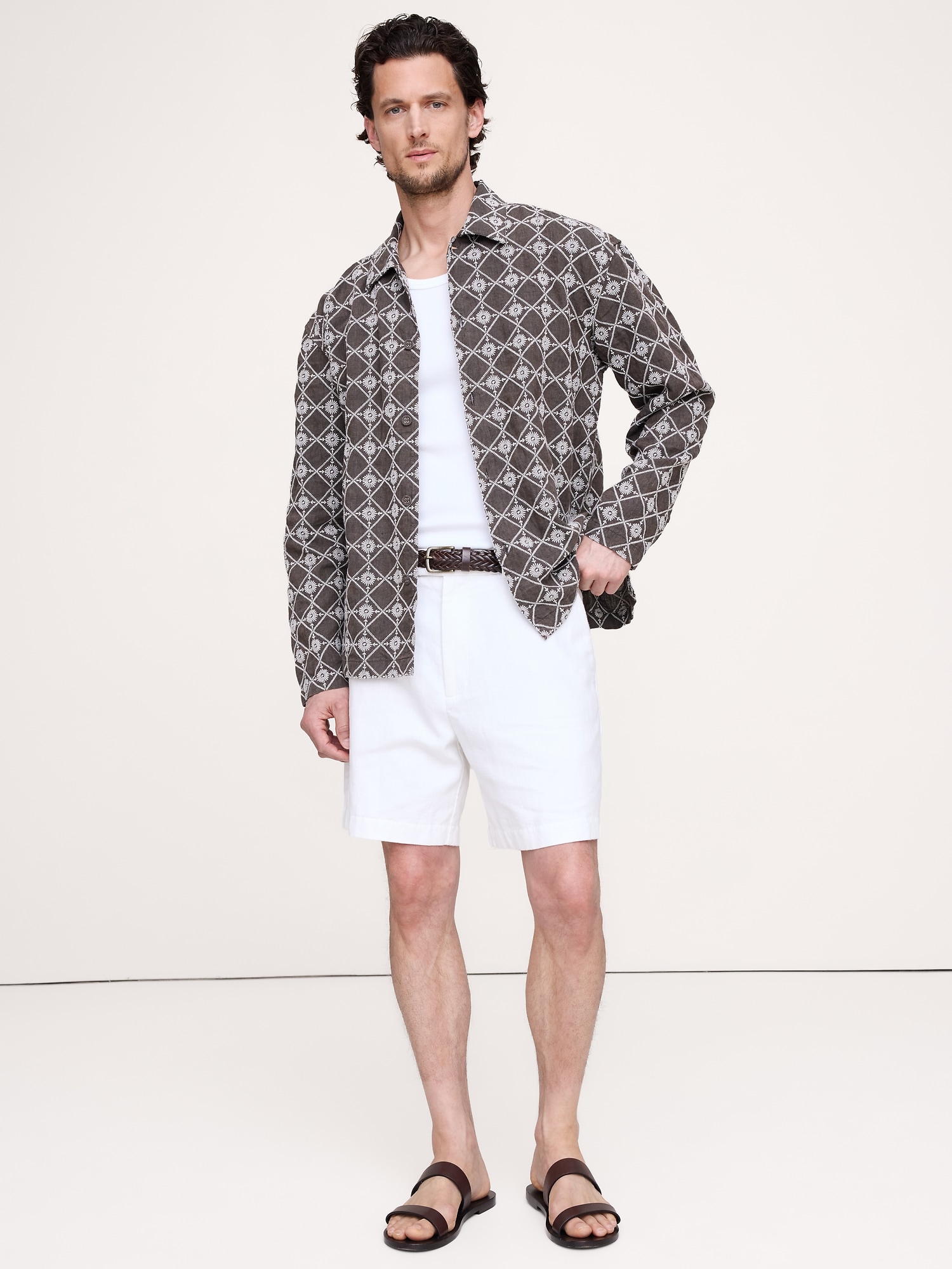 CHEMISE DE VACANCES DÉCONTRACTÉE À MANCHES LONGUES EN LIN BRODÉ