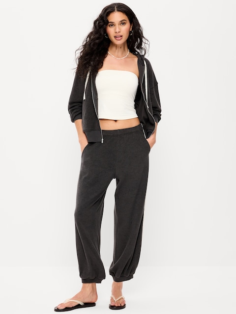 Mid-Rise Terry Cloth Harem Pants
