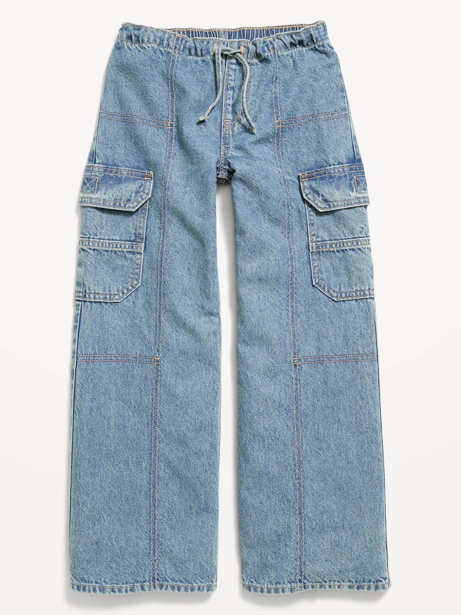 Pull-On Low-Rise Super Baggy Wide-Leg Cargo Jeans for Girls