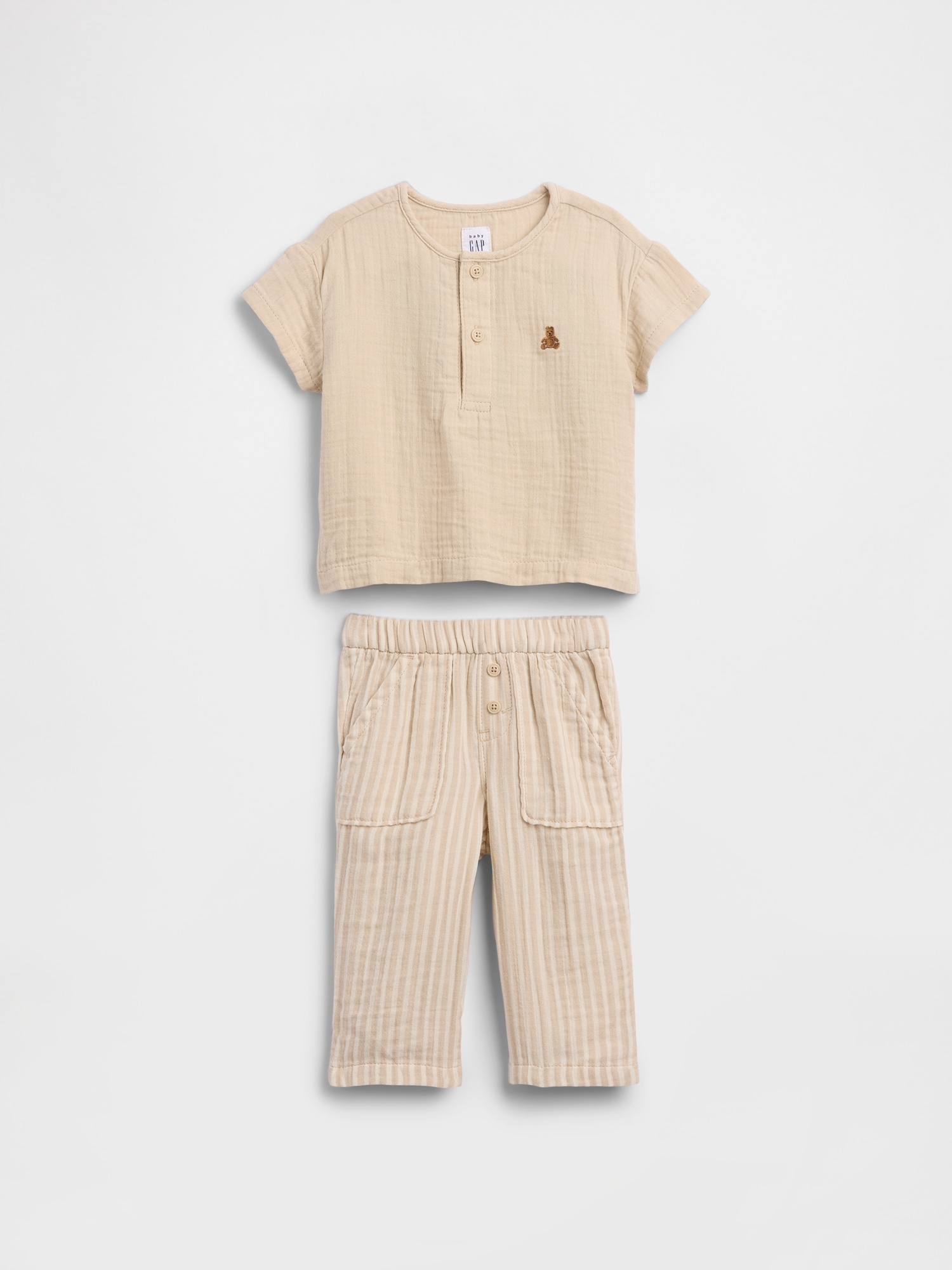 Baby Cotton Gauze Henley Outfit Set
