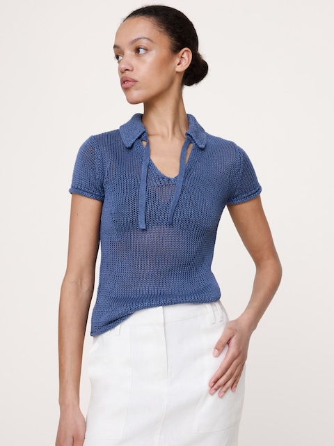 POLO À COL NOUÉ EN LIN HÉRITAGE
