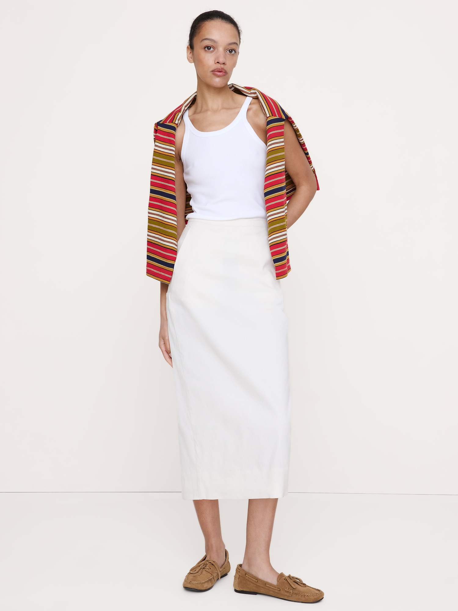 JUPE DROITE EN LIN ET VISCOSE EXTENSIBLE