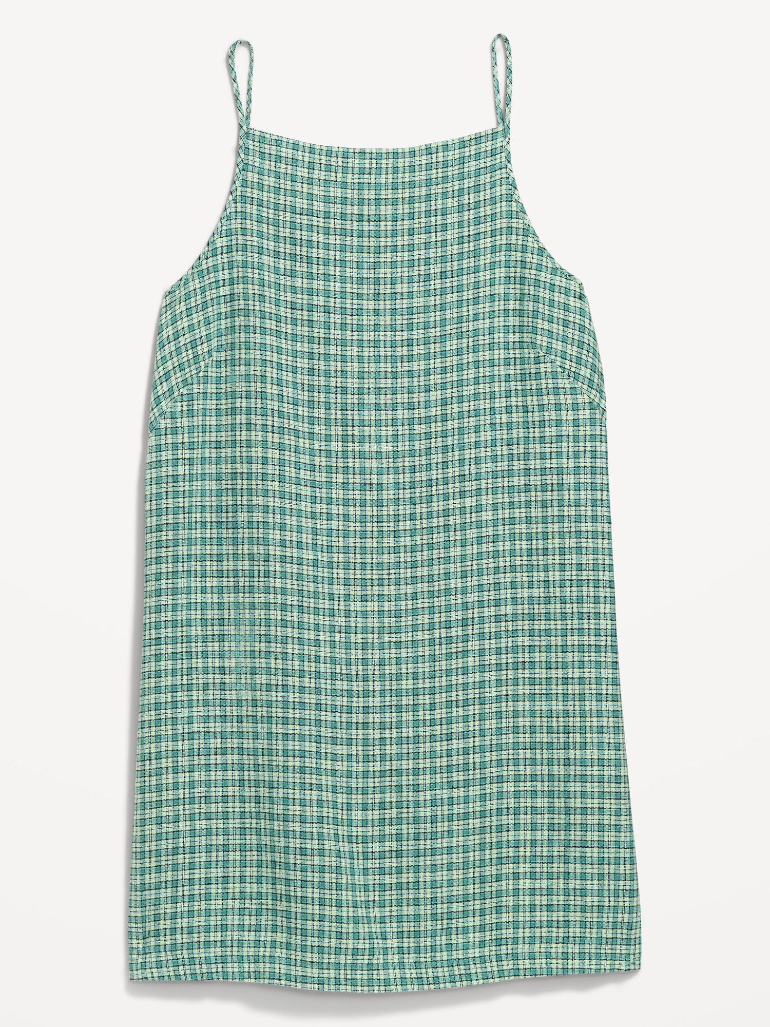Linen-Blend Apron-Neck Mini Shift Dress