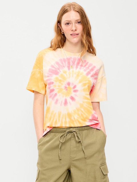 Vintage Crew-Neck T-Shirt - Orange Pink Tie