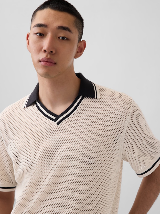OuiGap メッシュニットポロシャツ-3