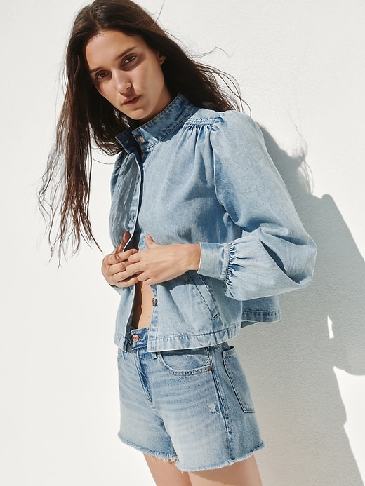 Denim Balloon-Sleeve Crop Swing Jacket | Gap