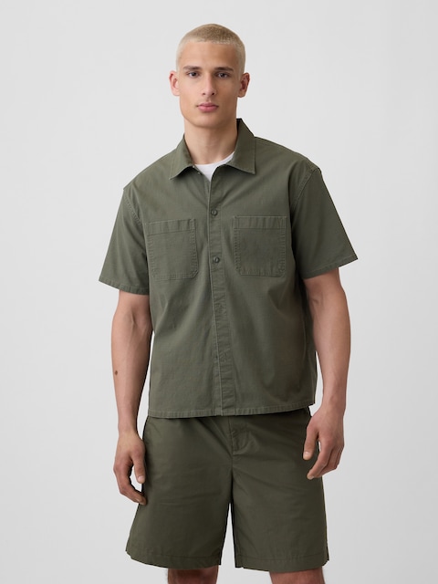 Relaxed Straight-Hem Utility Shirt