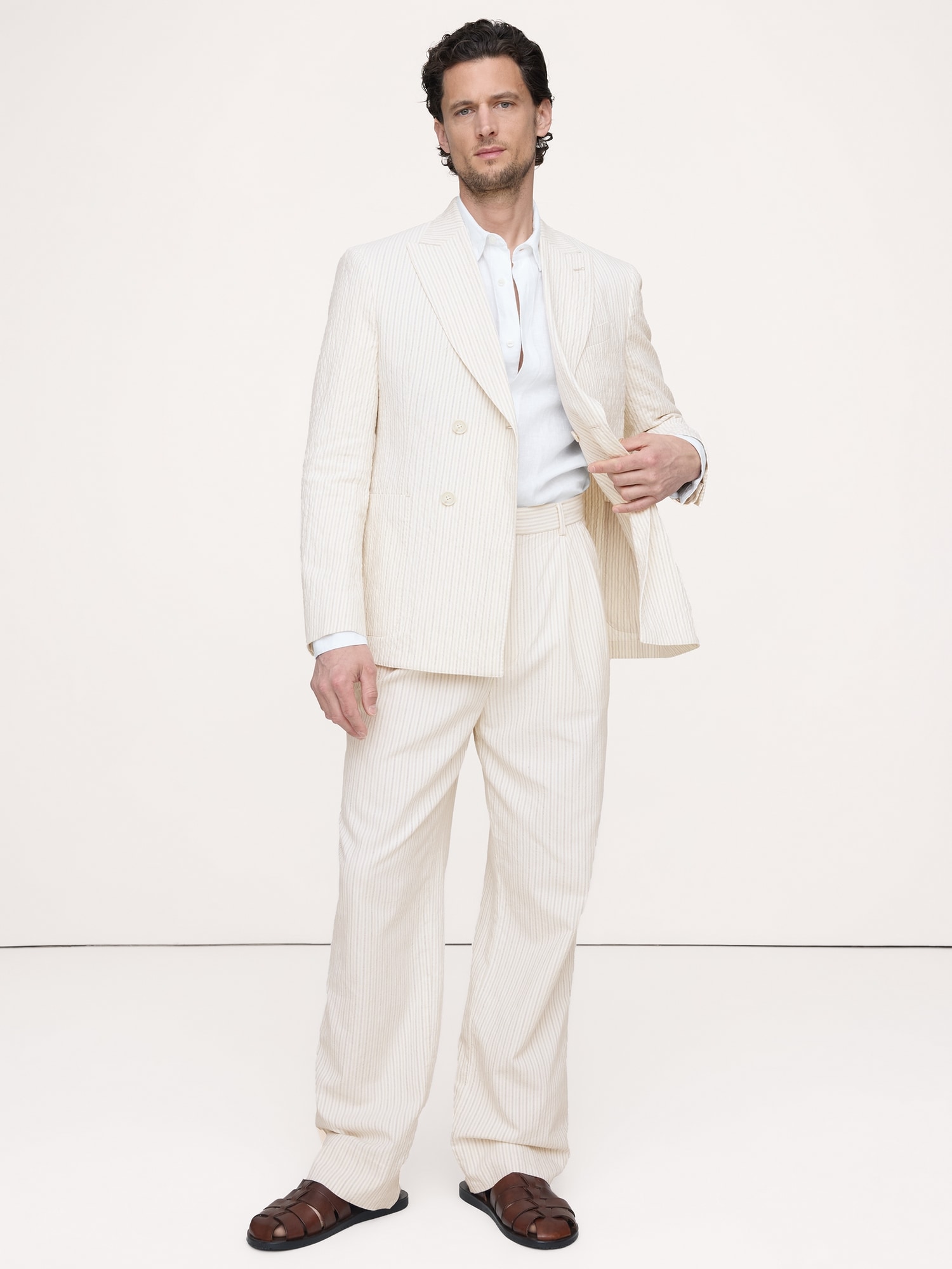 PANTALON DE COMPLET EN MÉLANGE GAUFRÉ DE COTON ET LIN ITALIEN