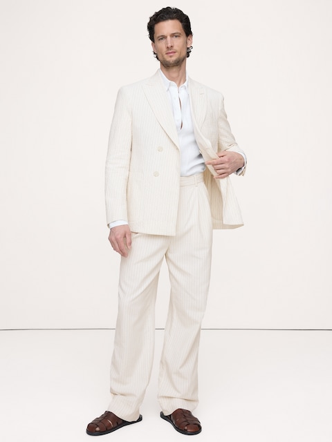PANTALON DE COMPLET EN MÉLANGE GAUFRÉ DE COTON ET LIN ITALIEN