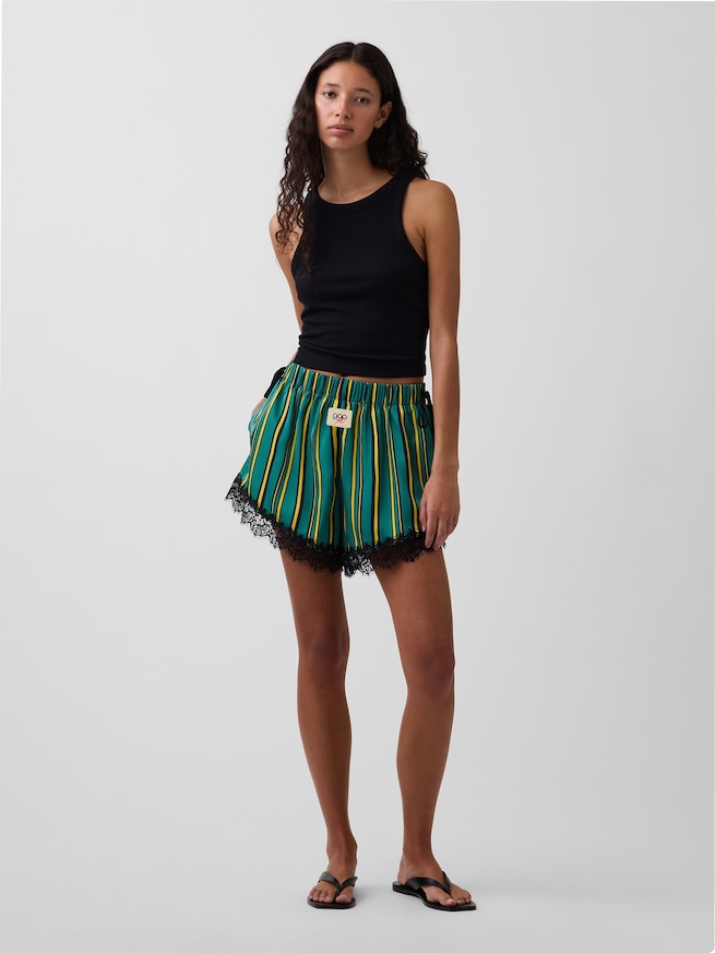 Gap &times; Sean Wotherspoon リサイクル サテンストライプ イージーウエスト ショートパンツ-0