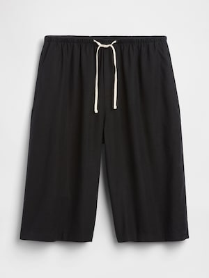 リネン混 リラックスフィット イージーウエスト キュロットパンツ