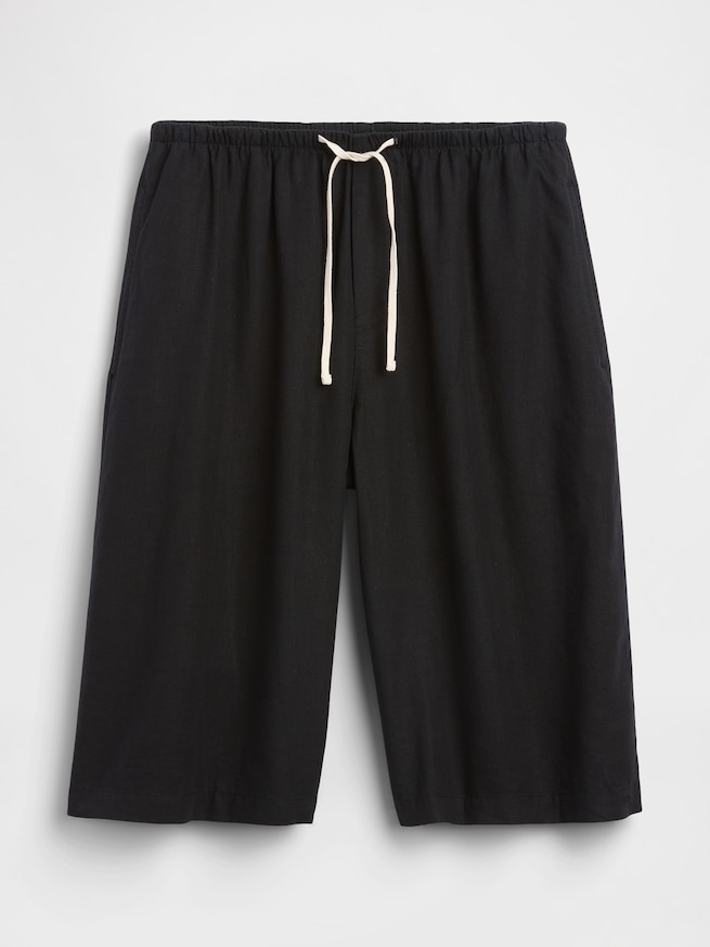 リネン混 リラックスフィット イージーウエスト キュロットパンツ-0