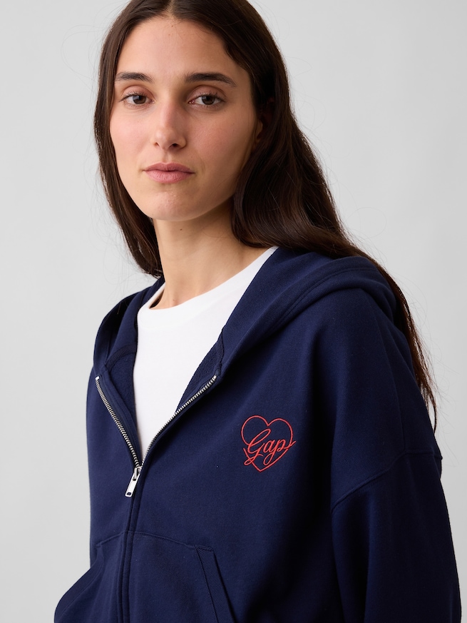フレンチテリー オーバーサイズ GAPハートロゴ ジップアップパーカー-3