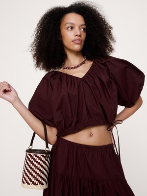 コットン ポプリン バブルヘム クロップド トップス