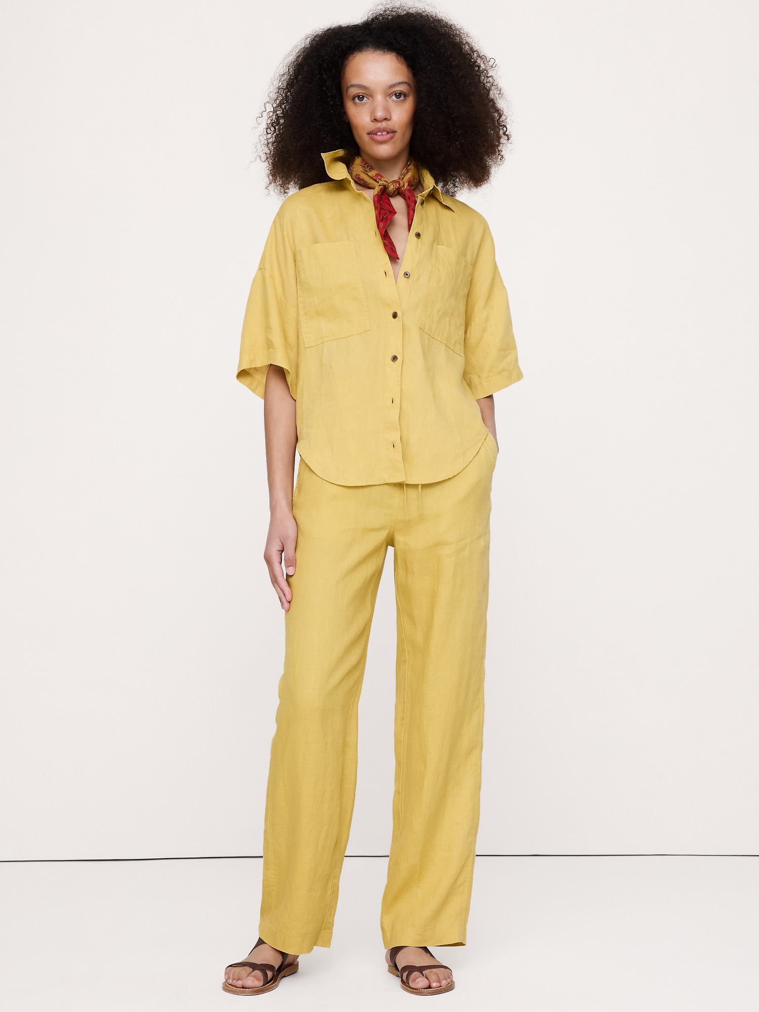 PANTALON DROIT À TAILLE EXTENSIBLE EN LIN ESCAPADE