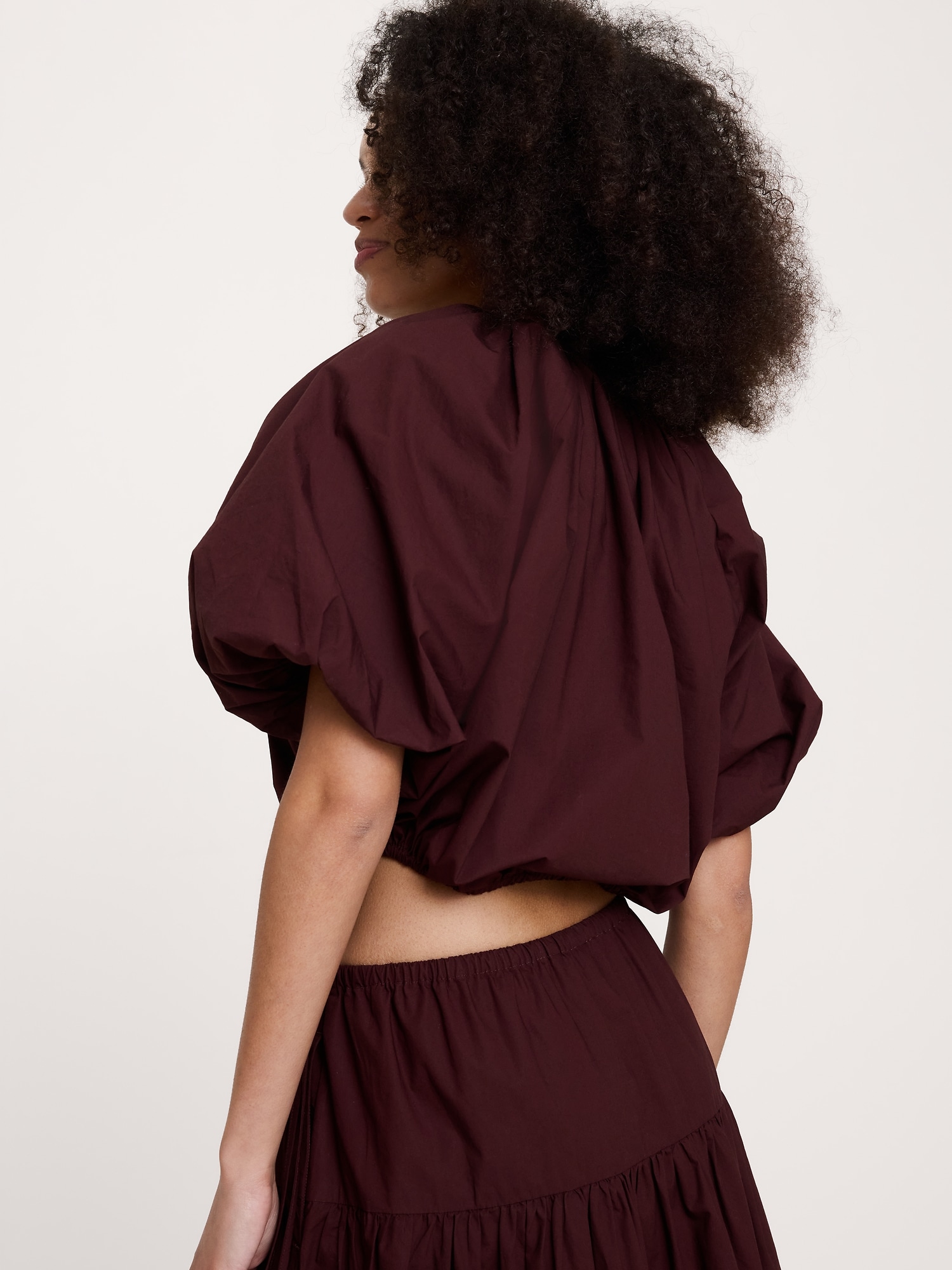 コットン ポプリン バブルヘム クロップド トップス-2