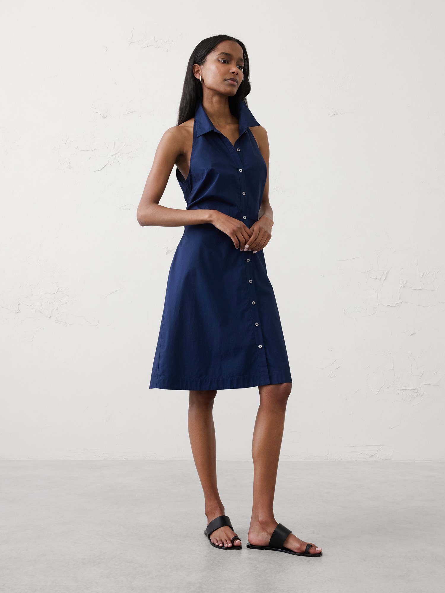 Shirred-Waist Above-Knee Dress