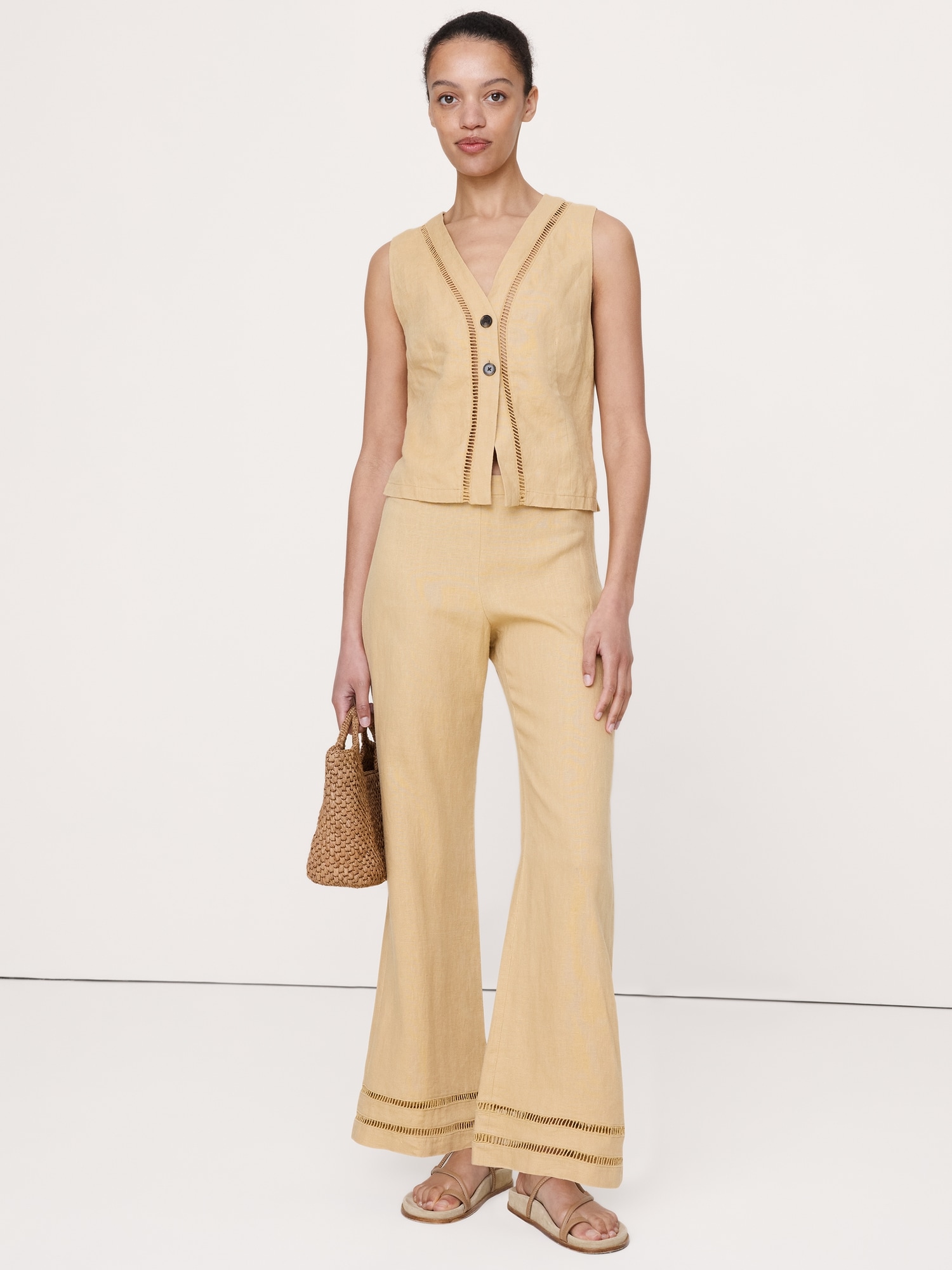 リネン レーストリム ベスト-5