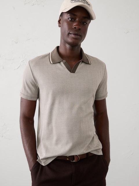 Slim-Fit Luxe Touch Johnny-Collar Polo