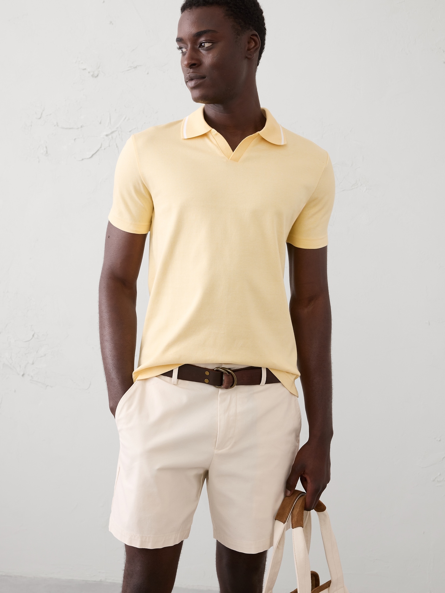 Slim-Fit Luxe Touch Johnny-Collar Polo