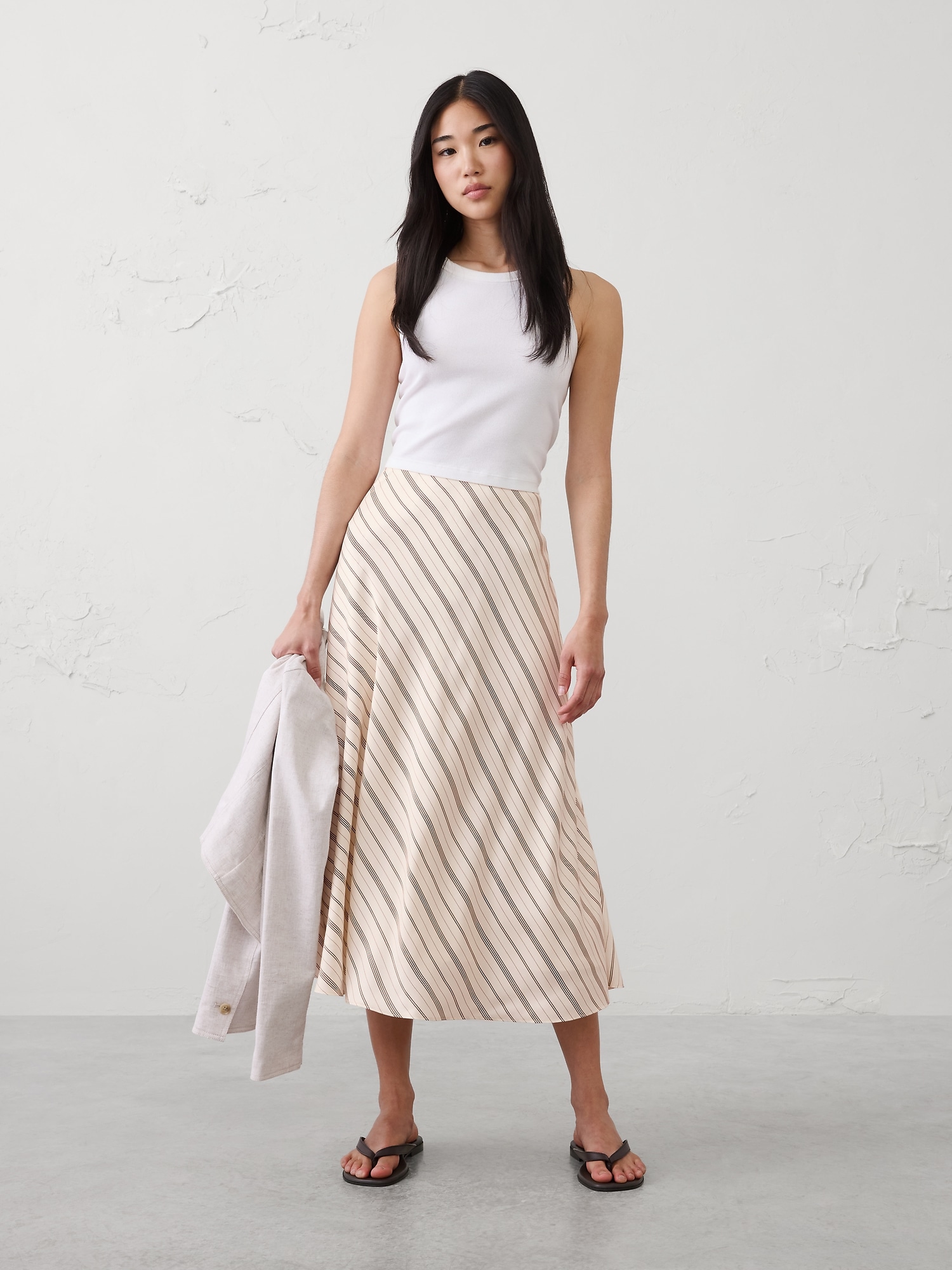 Silky Twill Bias Midi Skirt