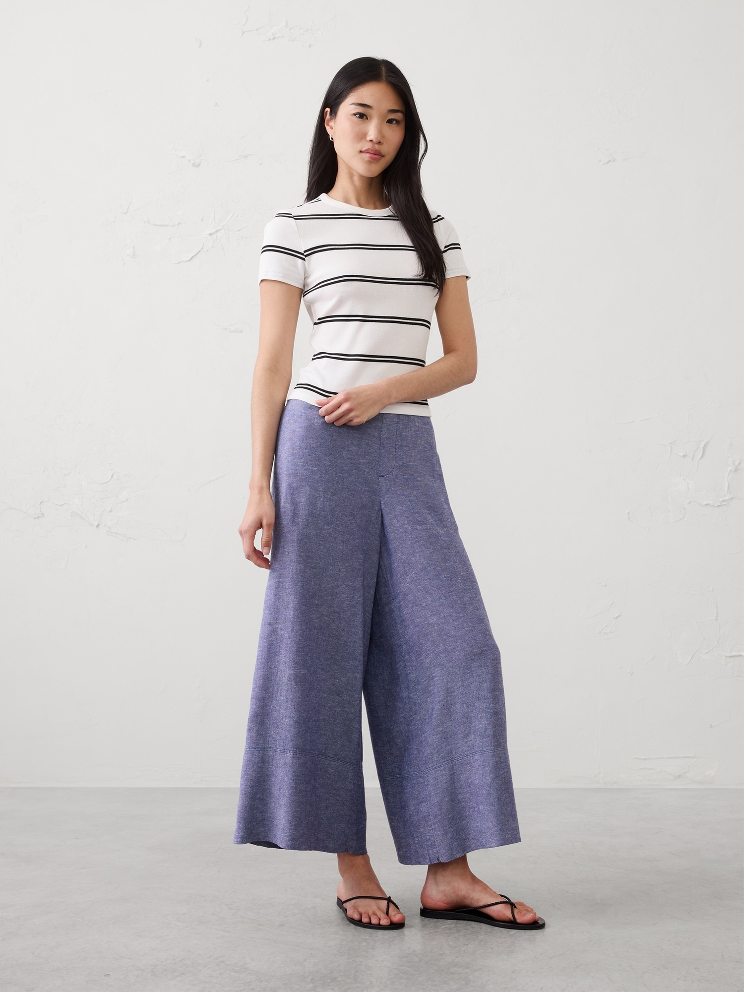 Anyday Wide-Leg High-Rise Linen-Blend Cropped Pant