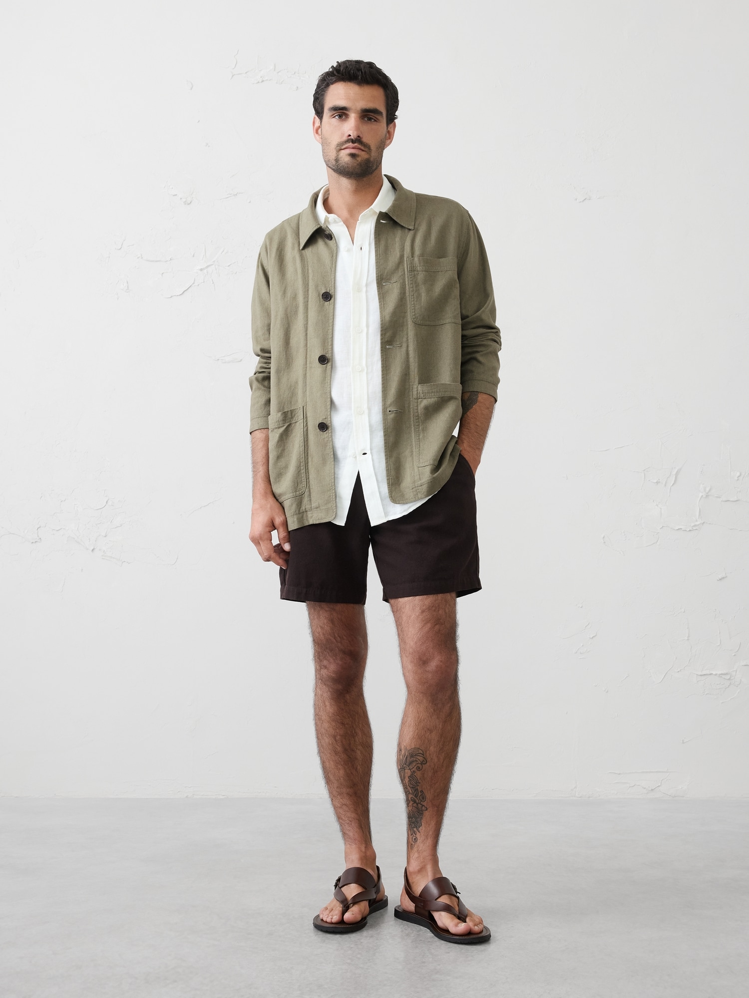 Linen-Blend Chore Jacket