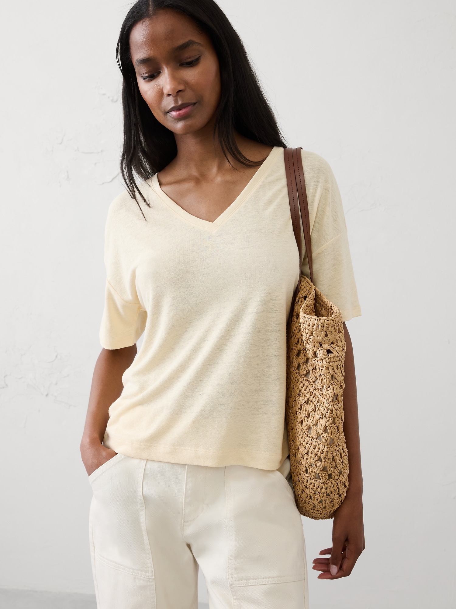 Linen-Blend V-Neck Shirt