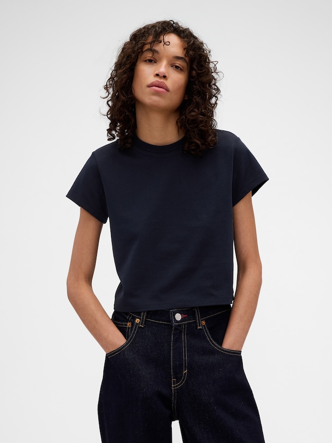 Gap x Victoria Beckham オーガニックコットン ロゴ クロップドTシャツ-0