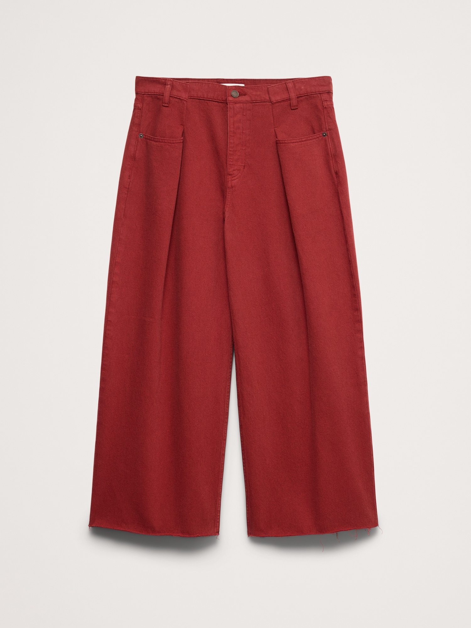 Mid-Rise Loose Pleated Crop Jean