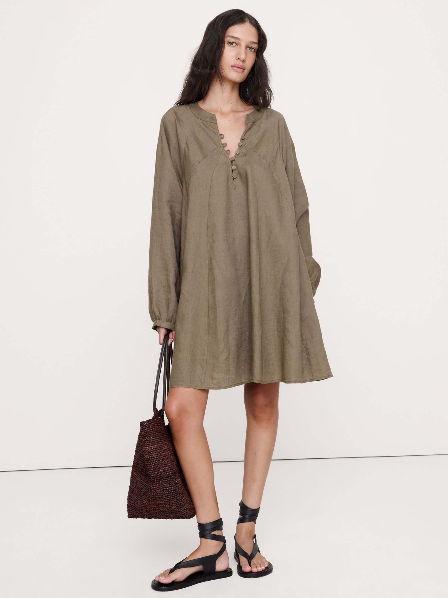 Linen Kaftan Mini Dress