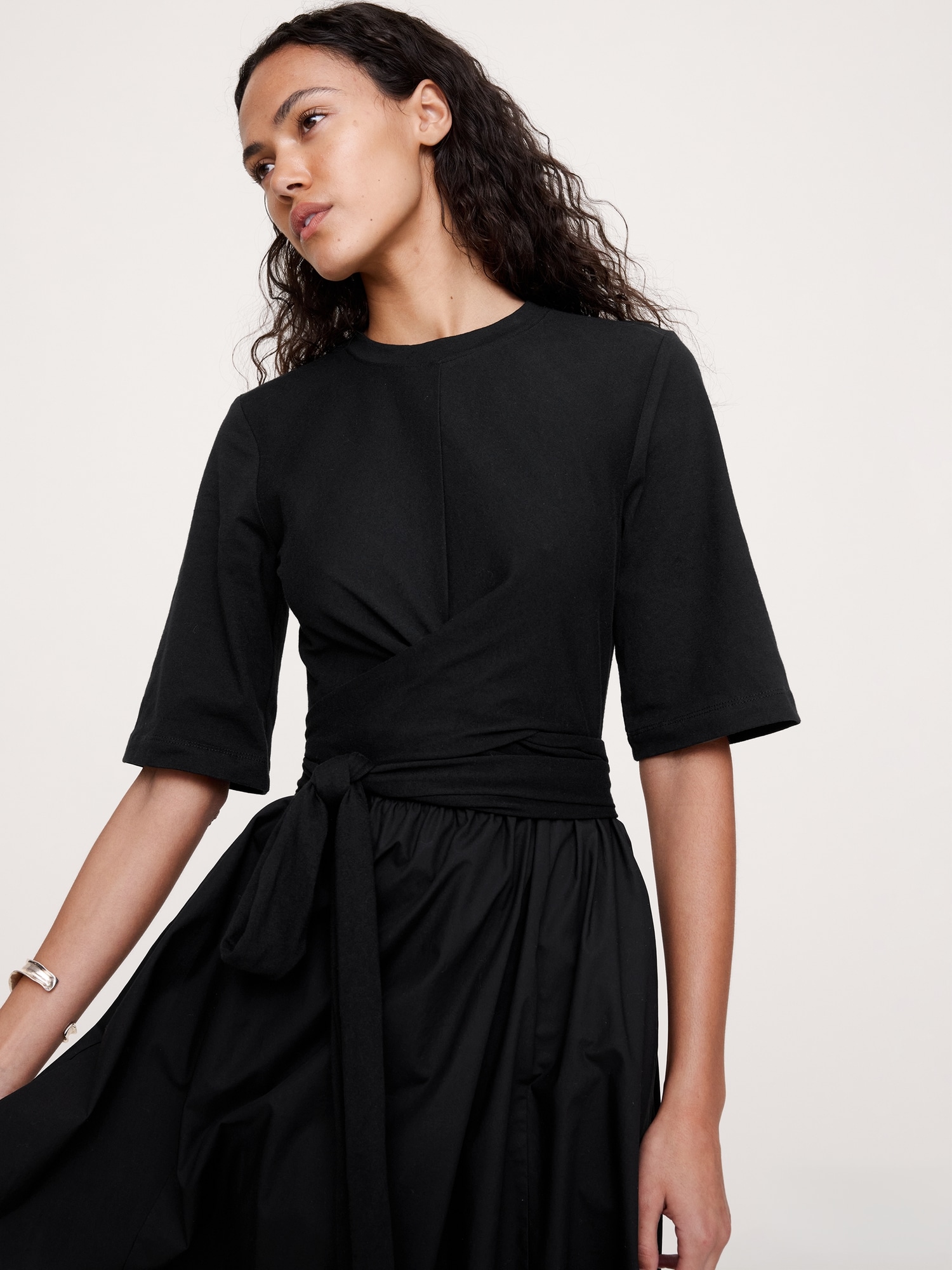 コットンポプリン ジャージー ツイスト マキシドレス-3