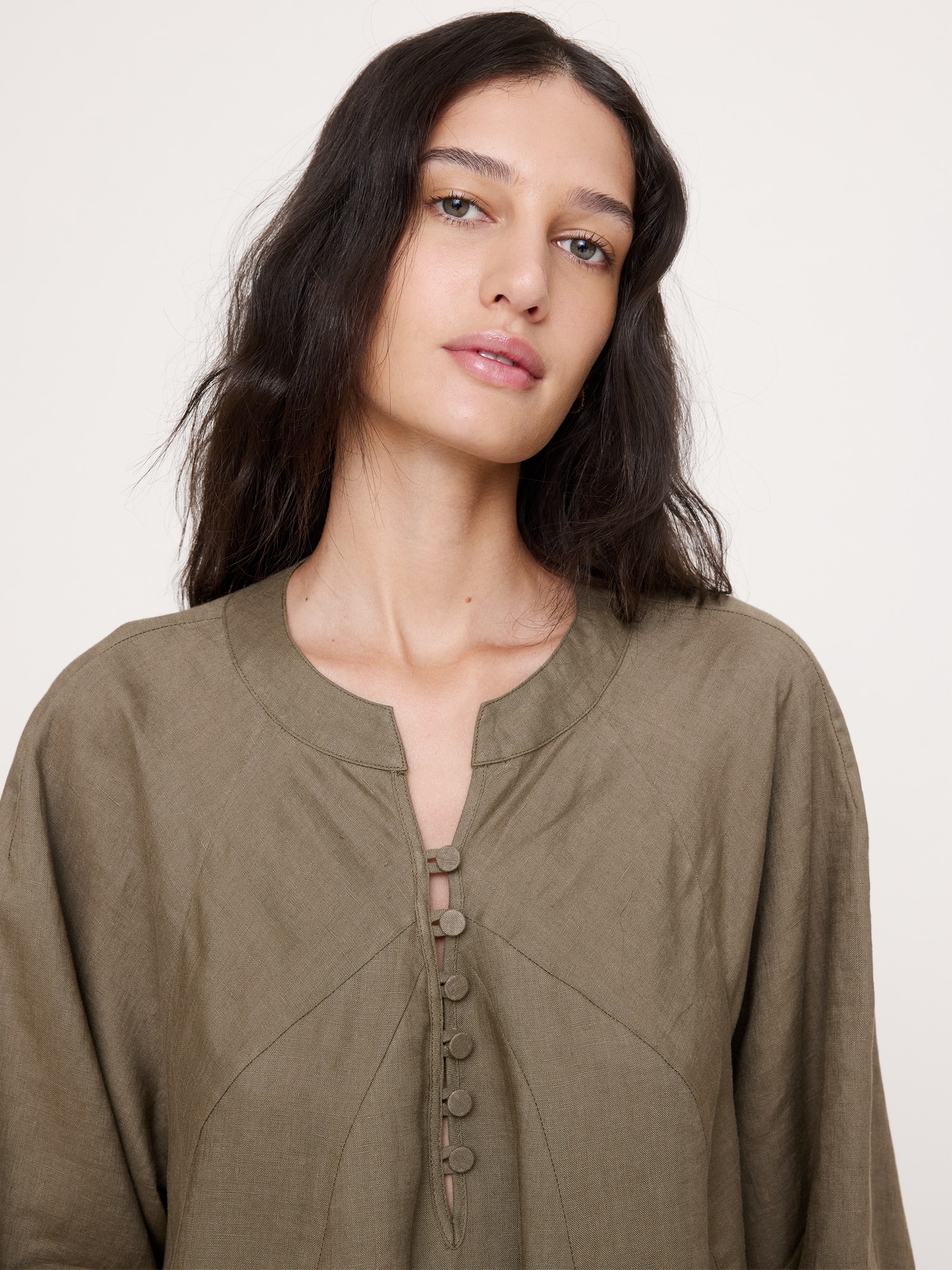 Linen Kaftan Mini Dress