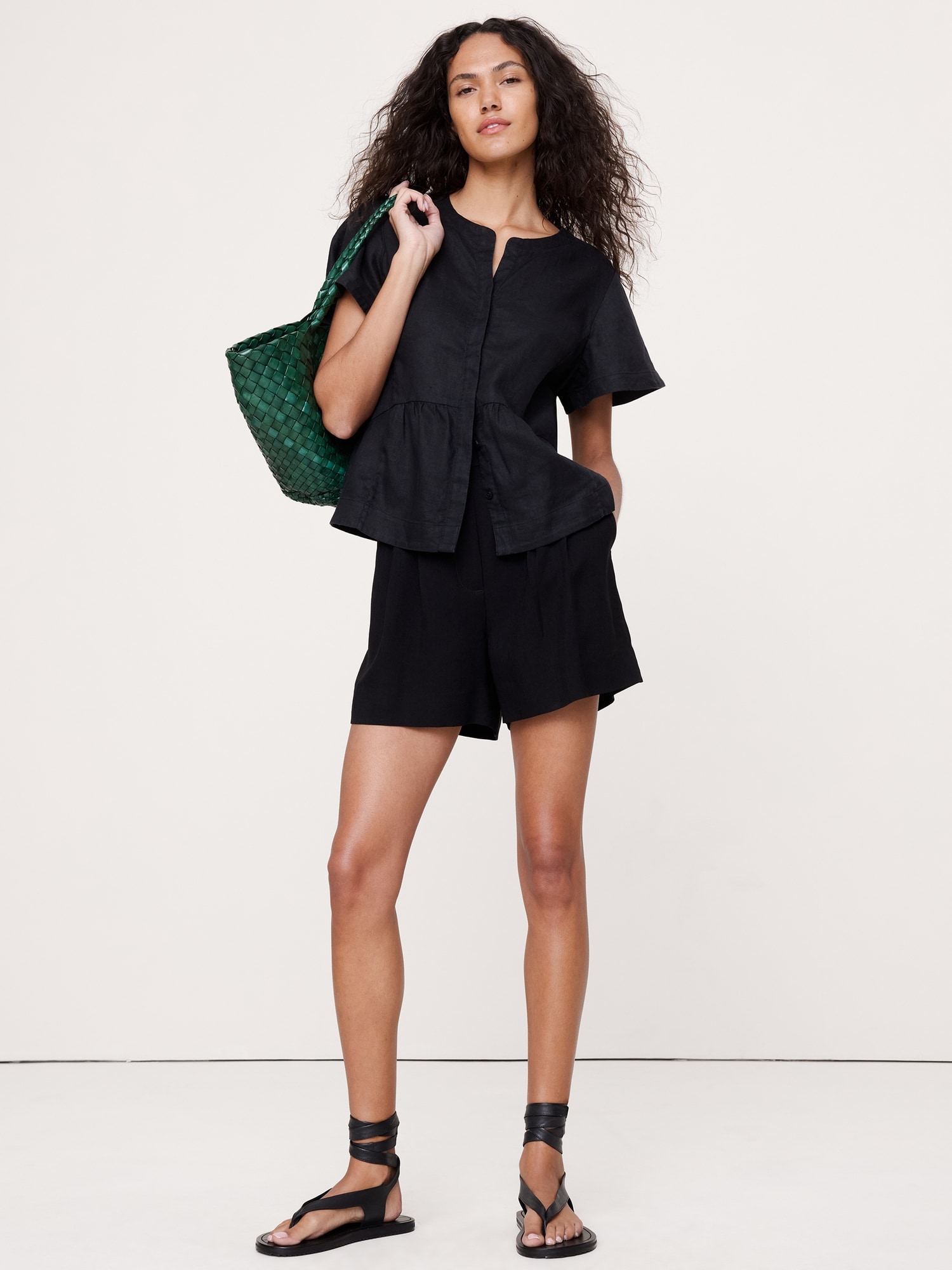 Linen Flutter-Sleeve Top