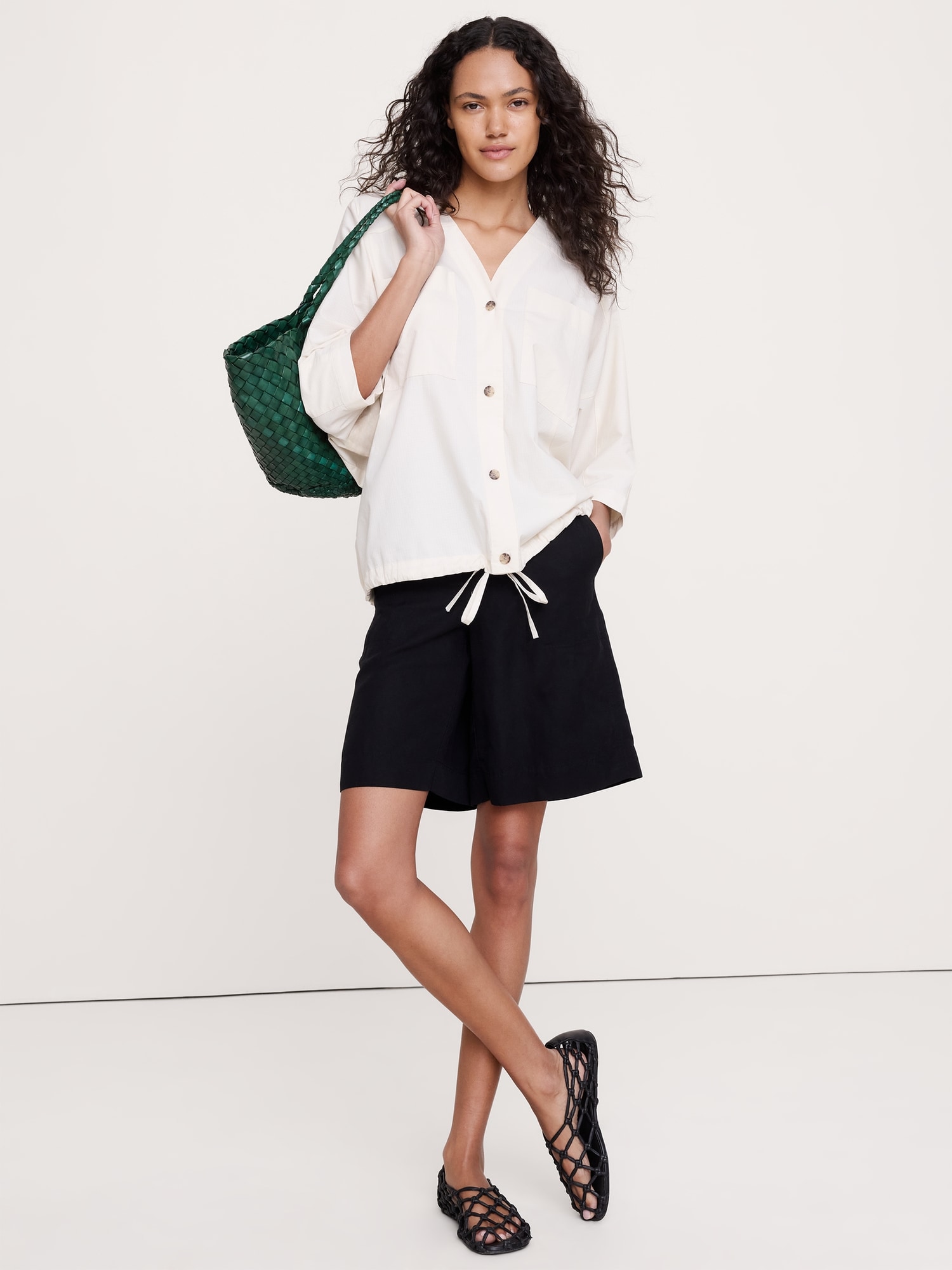 Stretch-Cotton Drawstring-Hem Top