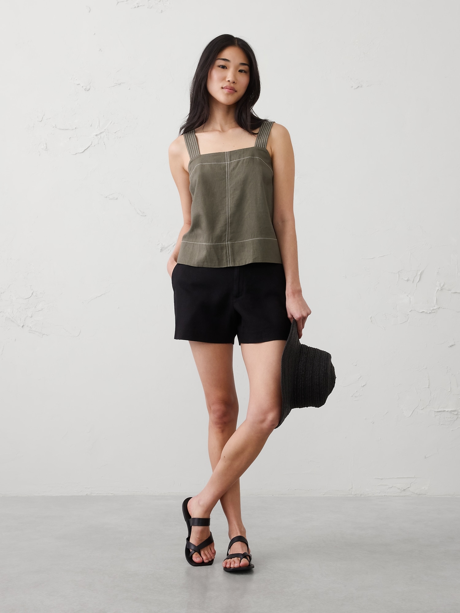 Linen-Blend Trapunto Tank