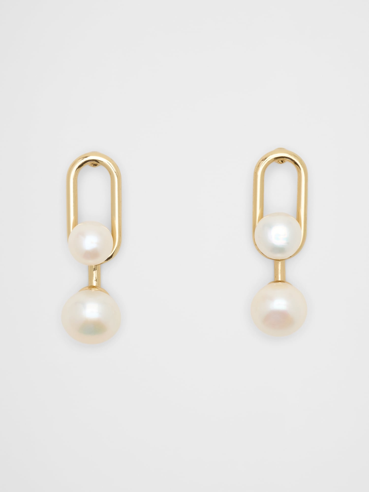 Oval Metal Pearl Drop Earrings