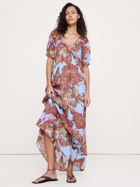 ROBE LONGUE À ENCOLURE DÉGAGÉE EN COTON LÉGER
