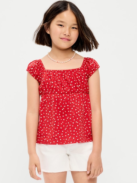 Printed Short-Sleeve Scallop-Trim Top for Girls